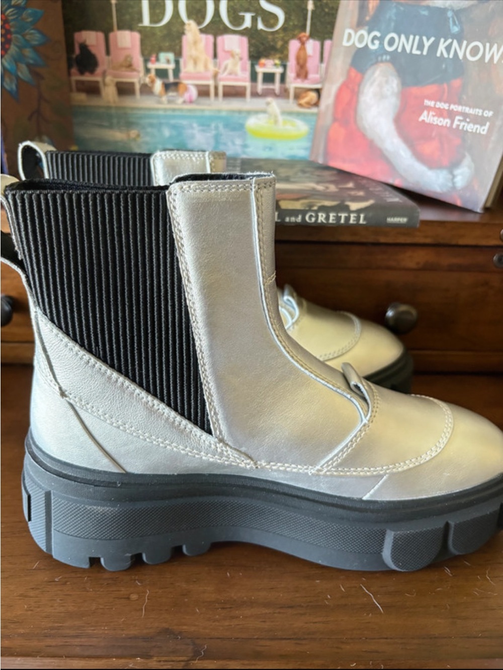 Sorel Silver Metallic & Black Chelsea Lug Booties
